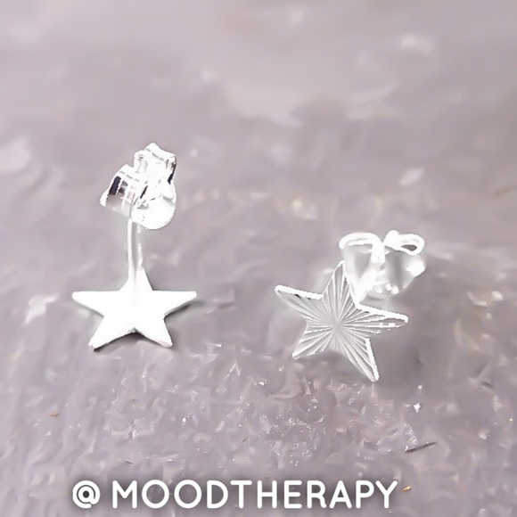 925 Sterling Silver Textured Star Stud Earrings Celestial Studs Gift for Actress - Picture 5 of 9